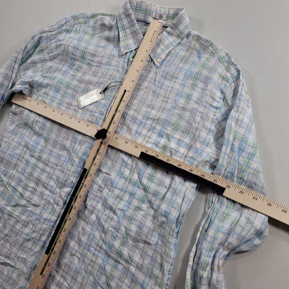 Peter Millar Linen Shirt Men Medium Crown Cool White Plaid Long Sleeve Golf $145 - Picture 9 of 9